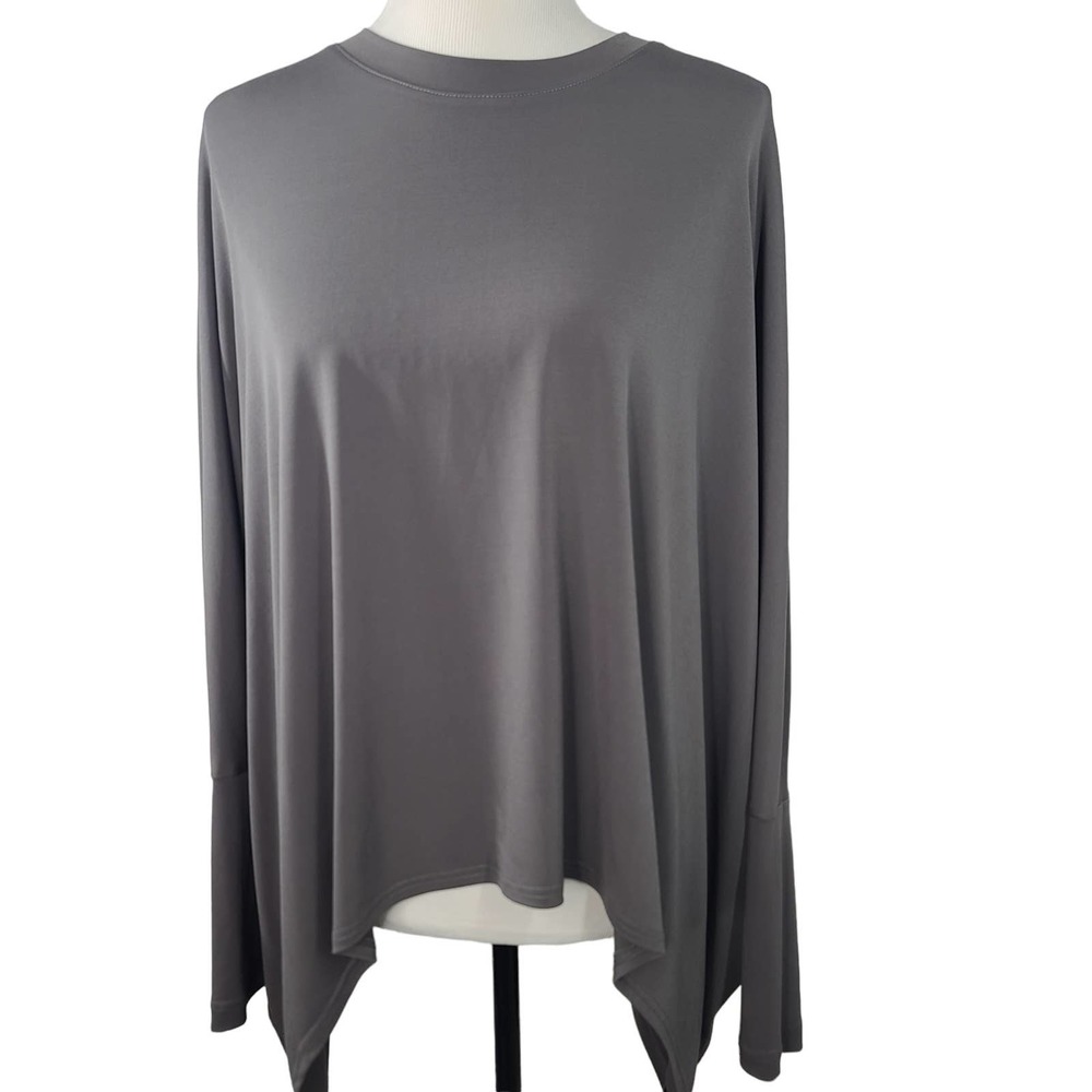 Planet Lauren G Top Gray Long Sleeve One Size Oversize Boxy Lagenlook Stretch